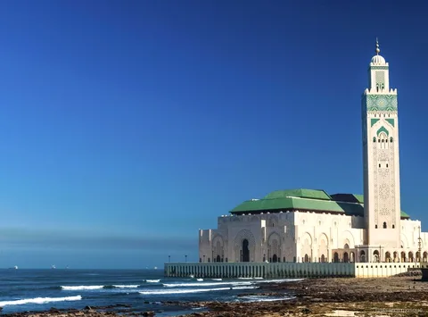 Hassan II Mosque minaret and Atlantic Ocean view