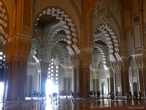 Hassan II Mosque prayer hall carved ceiling